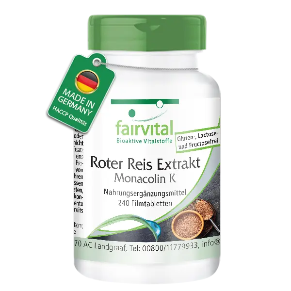 Roter Reis Extrakt mit 2,95mg Monacolin K - 240 Filmtabletten - schluckfreundlich - vegan | Fairvital